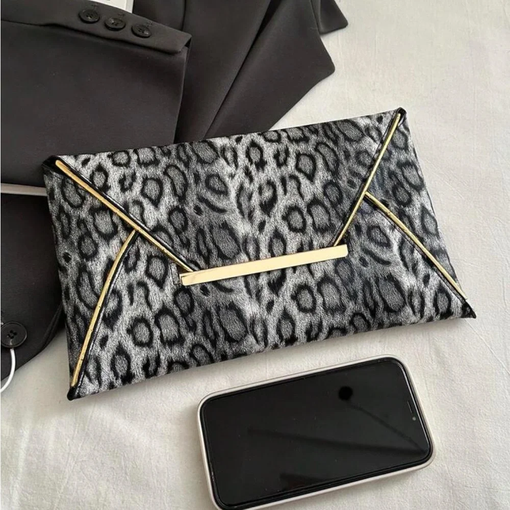 Leopard Print Clutch with Gold Accents - Picture 7 of 8